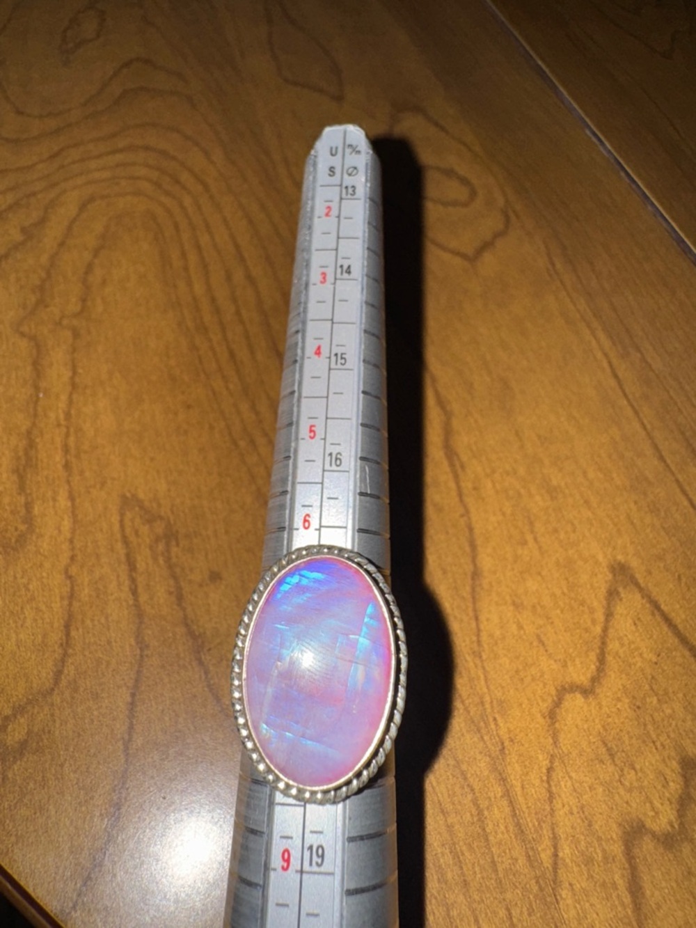Solid Sterling Silver Pink Moonstone Oval  Rope Bezel Ring - Picture 10 of 10